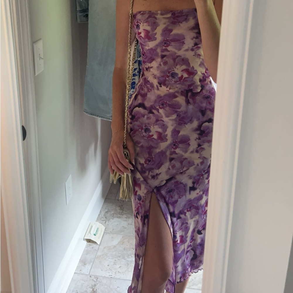 Strapless Purple Floral Dress